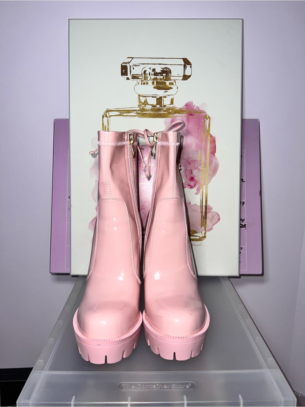 Azalea Wang Women's Pink Patent Platform Ankle Boots - Chunky Heeled Boots